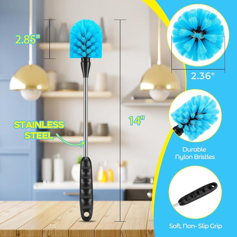 AnDock 5 Pack Bottle Cleaning Brush Set, Stainless Steel Scrub Cleaner Brush with 14'' Long Handle and 3 Straw Brushes, Flexible for Cleaning Sport Water Bottles, Straws, Coffee Mug, Cups, Baby Bottle - Image 3